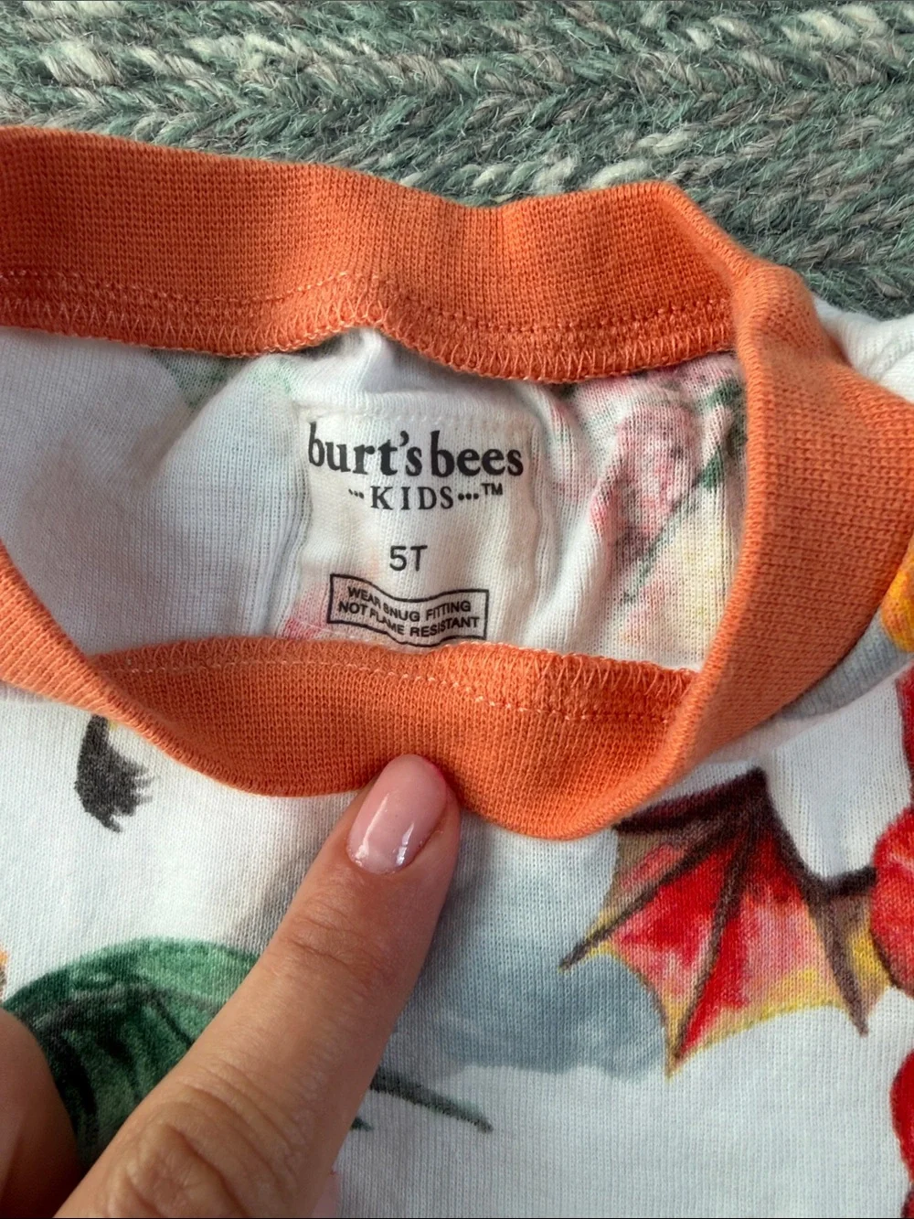 Burt’s bees Dragon Print Two-Piece Pajama Set - White with Green & Orange